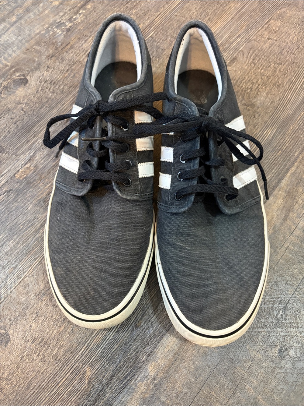 Men's Black Adidas Canvas Sneakers with White Stripes